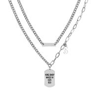 Titanium Steel Necklace with 1.96inch extender chain Double Layer & Unisex & with letter pattern Length Approx 16.1 Inch Sold By PC