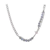 Titanium Steel Necklace, with Glass Beads & Tibetan Style, with 2.36inch extender chain, fashion jewelry & Unisex, Length:Approx 18.8 Inch, Sold By PC