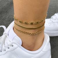 Fashion Jewelry Anklet, iron chain, with brass chain, with 1.97inch extender chain, plated, three pieces & for woman, more colors for choice, nickel, lead & cadmium free, Length:Approx 8.66 Inch, Sold By Set