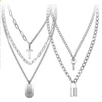 Mode-Multi-Layer-Halskette, Zinklegierung, plattiert, mehrschichtig & unisex, Silberfarbe, 50-60cm, verkauft von setzen