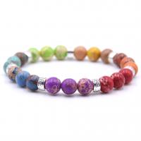 Impression Jasper Bracelet, with Tibetan Style, Unisex, more colors for choice, 8mm, Length:Approx 19 cm, Sold By PC