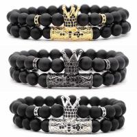 Gemstone Bracelets, Black Stone, with Brass, Round, plated, Double Layer & Unisex & radiation protection & micro pave cubic zirconia, more colors for choice, 8mm, Length:Approx 7.09 Inch, Sold By PC