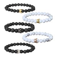 Gemstone Bracelets Natural Stone with Zinc Alloy Round plated Unisex & radiation protection & micro pave cubic zirconia 8mm Length Approx 7.09 Inch Sold By PC