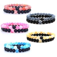 Gemstone Bracelets, Lava, with Effloresce Agate, Round, for woman, more colors for choice, 8mm, Length:Approx 7.09 Inch, Approx 2PCs/Set, Sold By Set