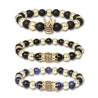 Gemstone Bracelets Natural Stone with Brass Round gold color plated Unisex & radiation protection & micro pave cubic zirconia 8mm Length Approx 7.09 Inch Sold By PC