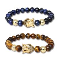 Natural Tiger Eye Bracelets, with Brass, Round, gold color plated, Unisex & radiation protection & micro pave cubic zirconia, more colors for choice, 8mm, Length:Approx 7.09 Inch, Sold By PC