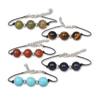 Gemstone Bracelets, Natural Stone, with Tibetan Style, with 1.97Inch extender chain, Round, platinum color plated, different materials for choice & Unisex & radiation protection, more colors for choice, 10mm, Length:Approx 7.09 Inch, Sold By PC