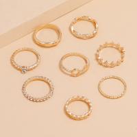 Tibetan Style Ring Set, Donut, 8 pieces & for woman & with rhinestone, golden, nickel, lead & cadmium free, Approx 8PCs/Set, Sold By Set