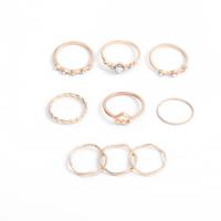 Cink Alloy Ring Set, Cink ötvözet, Fánk, a nő & strasszos, aranysárga, nikkel, ólom és kadmium mentes, Kb 9PC-k/Bag, Által értékesített Bag