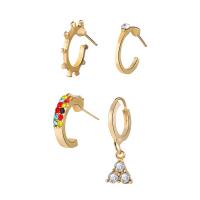 Tibetan Style Earring Set, Stud Earring & earring, for woman & with rhinestone, golden, nickel, lead & cadmium free, Approx 4PCs/Set, Sold By Set