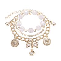 Tibetan Style Bracelet, with Crystal & Plastic Pearl, with 1.57Inch extender chain, multilayer & for woman & faceted, golden, nickel, lead & cadmium free, Length:Approx 7.87 Inch, Sold By PC