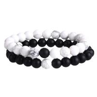 Gemstone Bracelets Black Stone with Howlite Round vintage & Unisex white and black 8mm Length Approx 7.48 Inch Approx Sold By Set