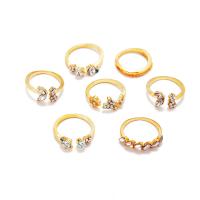 Juego de anillos de aleación de zinc, anillo de dedo, para mujer & con diamantes de imitación, dorado, libre de níquel, plomo & cadmio, aproximado 7PCs/Set, Vendido por Set