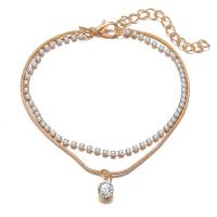 Tibetan Style Anklet, with 1.97Inch extender chain, Double Layer & for woman & with rhinestone, golden, nickel, lead & cadmium free, Length:Approx 7.5 Inch, Sold By PC