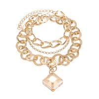 Tibetan Style Bracelet, with Crystal, with 1.57Inch extender chain, Rhombus, multilayer & for woman & faceted, golden, nickel, lead & cadmium free, Length:Approx 6.77 Inch, Sold By PC