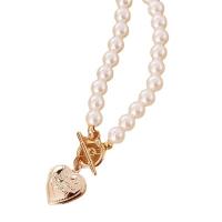 Plastic Pearl Necklace Brass with Plastic Pearl Heart gold color plated vintage & for woman nickel lead & cadmium free Sold By PC