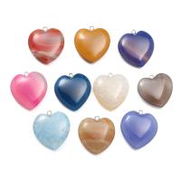 Ювелирные подвески из агата, Агат, с Латунь, Сердце, плакирован серебром, DIY, Много цветов для выбора, 26x26mm, продается PC