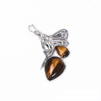 Gemstone Pendants Jewelry Natural Stone with Zinc Alloy Angel silver color plated DIY Sold By PC