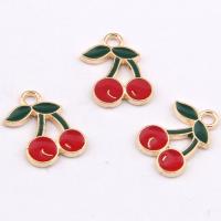 Zinc Alloy Enamel Pendants Cherry gold color plated DIY red nickel lead & cadmium free Sold By Bag