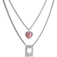 Titanium Steel Necklace with zinc alloy pendant with 2.75inch 2inch extender chain Heart plated Double Layer & for woman & hollow Length Approx 16.1 Inch Approx 20.8 Inch Sold By PC