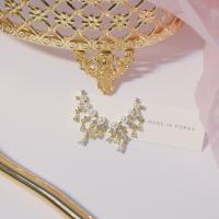 Befestiger Zirkonia Messing Ohrring, mit Kunststoff Perlen, 14 K vergoldet, Micro pave Zirkonia & für Frau, frei von Nickel, Blei & Kadmium, 25x25mm, verkauft von Paar