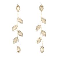 Cubic Zirconia Micro Pave Brass Earring Leaf 14K gold plated micro pave cubic zirconia & for woman nickel lead & cadmium free 75mm Sold By Pair