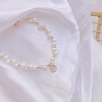Freshwater Pearl Brass Chain Necklace, Pérolas de água doce, with cobre, joias de moda & para mulher, comprimento Aprox 13 inchaltura, vendido por PC