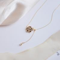 Zinc Alloy Jewelry Necklace with 1.57inch extender chain Flower gold color plated oval chain & for woman & with rhinestone nickel lead & cadmium free Length Approx 16.9 Inch Sold By PC