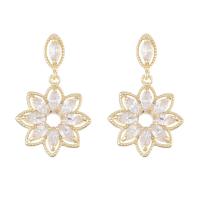 Cubic Zirconia Micro Pave Brass Earring Flower 14K gold plated micro pave cubic zirconia & for woman nickel lead & cadmium free Sold By Pair