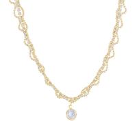 Brass Necklace with 1.96inch extender chain Round 14K gold plated micro pave cubic zirconia & for woman nickel lead & cadmium free 10mm Length Approx 12.2 Inch Sold By PC