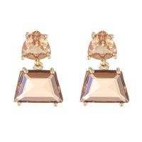 Brass Drop Earring with Glass Geometrical Pattern 14K gold plated for woman & faceted Sold By Pair