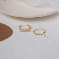 Cúbicos Circonia Micro Pave anillo de latón, metal, con Perlas plásticas, chapado en oro de 14 K, diferentes estilos para la opción & micro arcilla de zirconia cúbica & para mujer, libre de níquel, plomo & cadmio, tamaño:6-8, Vendido por UD