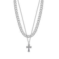 Titanstahl Halskette, mit Zinklegierung Anhänger, Kreuz, plattiert, Doppelschicht & unisex, Länge ca. 17.7 ZollInch, verkauft von PC