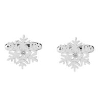 Brass Cufflinks, Snowflake, platinum color plated, for man & with rhinestone, 22x19mm, Sold By Pair