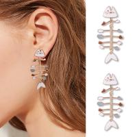 Tibetan Style Drop Earrings, Fish Bone, fashion jewelry & for woman & enamel, nickel, lead & cadmium free, 50x25mm, Sold By Pair