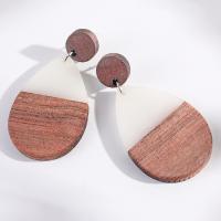 Wood Earring, with Resin, Teardrop, fashion jewelry & for woman, 63x33mm, Sold By Pair