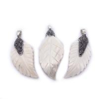 Shell Pendants Freshwater Shell with Rhinestone Clay Pave & Zinc Alloy Leaf white Sold By PC