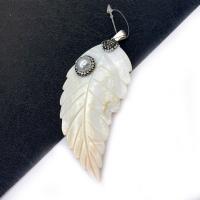 Freshwater Shell Pendant with Rhinestone Clay Pave & Zinc Alloy Leaf Carved white Sold By PC