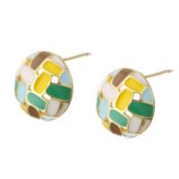 Brass Stud Earring Round gold color plated fashion jewelry & for woman & enamel multi-colored Sold By Lot