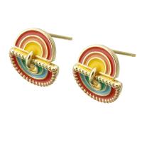 Brass Stud Earring gold color plated fashion jewelry & for woman & enamel multi-colored Sold By Lot