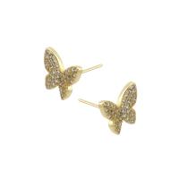 Cubic Zirconia Micro Pave Brass Earring, Butterfly, gold color plated, fashion jewelry & micro pave cubic zirconia & for woman, golden, 10.50x9x14mm, 10Pairs/Lot, Sold By Lot