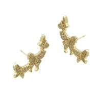 Cubic Zirconia Micro Pave Brass Earring, Butterfly, gold color plated, fashion jewelry & micro pave cubic zirconia & for woman, golden, 24.50x14x14mm, 10Pairs/Lot, Sold By Lot