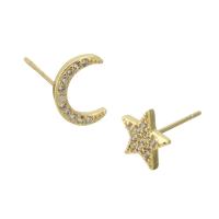 Cubic Zirconia Micro Pave Brass Earring, Moon and Star, gold color plated, fashion jewelry & micro pave cubic zirconia & for woman, golden, 8*11*14mm,8*8*14mm, 10Pairs/Lot, Sold By Lot