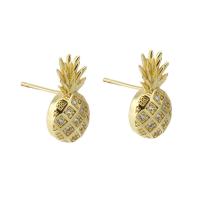 Cubic Zirconia Micro Pave Brass Earring Pineapple gold color plated fashion jewelry & micro pave cubic zirconia & for woman golden Sold By Lot