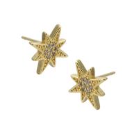 Cubic Zirconia Micro Pave Brass Earring Eight Point Star gold color plated fashion jewelry & micro pave cubic zirconia & for woman golden Sold By Lot