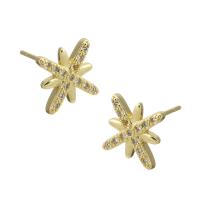 Cubic Zirconia Micro Pave Brass Earring, gold color plated, fashion jewelry & micro pave cubic zirconia & for woman, golden, 9x9x14mm, 10Pairs/Lot, Sold By Lot