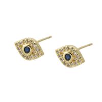 Cubic Zirconia Micro Pave Brass Earring, gold color plated, fashion jewelry & micro pave cubic zirconia & for woman, blue, 9.50x6.50x14.50mm, 10Pairs/Lot, Sold By Lot