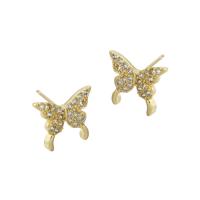 Cubic Zirconia Micro Pave Brass Earring, Butterfly, gold color plated, fashion jewelry & micro pave cubic zirconia & for woman, golden, 12.50x10x14mm, 10Pairs/Lot, Sold By Lot