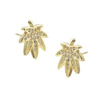 Cubic Zirconia Micro Pave Brass Earring, Leaf, gold color plated, fashion jewelry & micro pave cubic zirconia & for woman, golden, 11x13x13.50mm, 10Pairs/Lot, Sold By Lot