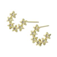 Cubic Zirconia Micro Pave Brass Earring, Star, gold color plated, fashion jewelry & micro pave cubic zirconia & for woman, golden, 12x9x15mm, 10Pairs/Lot, Sold By Lot